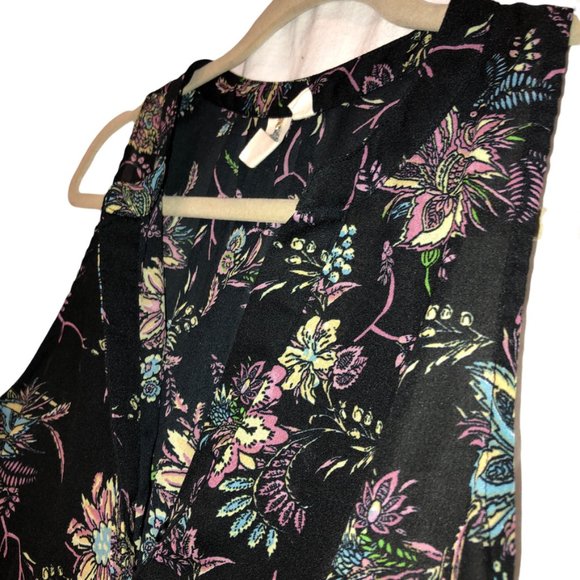 Let it Be Black Spring liberty Flower sleeveless hi lo tunic top AS NEW M - Picture 3 of 3